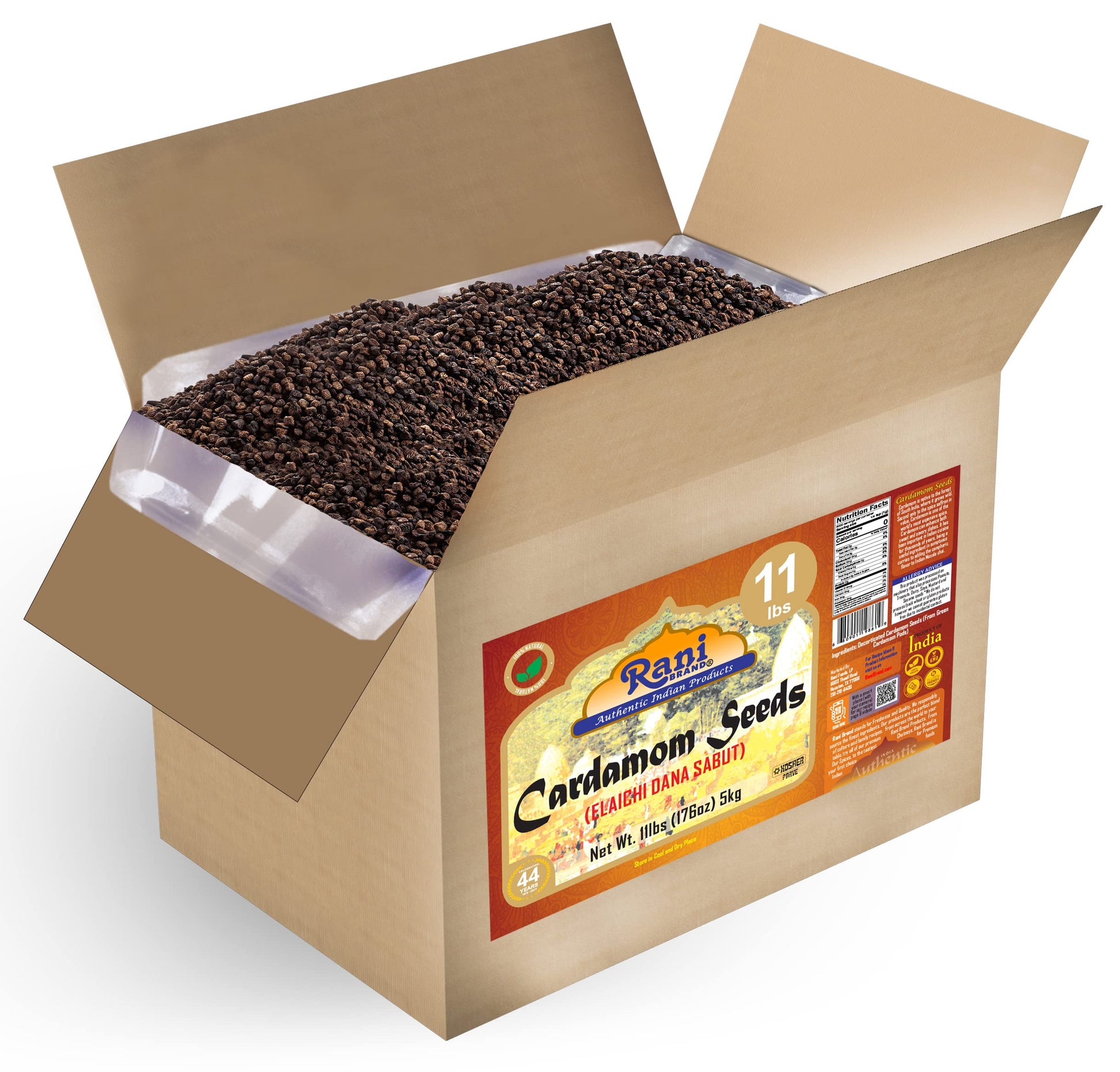 Rani Cardamom (Elachi) Decorticated Seeds Indian Spice 176oz (11lbs) 5kg Bulk Box ~ All Natural | Vegan | Gluten Friendly | NON-