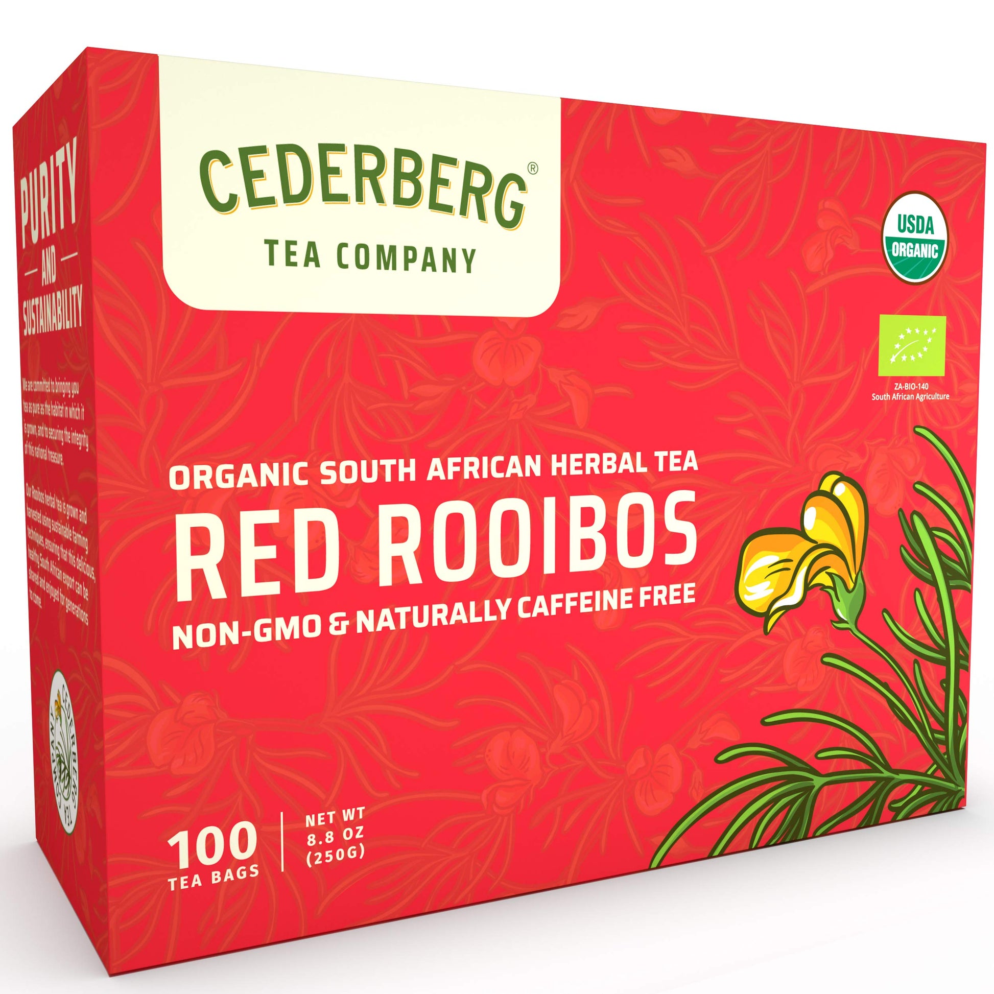 Cederberg Rooibos Tea - 100 Teabags - USDA Organic - Naturally Caffeine Free - 100 Count