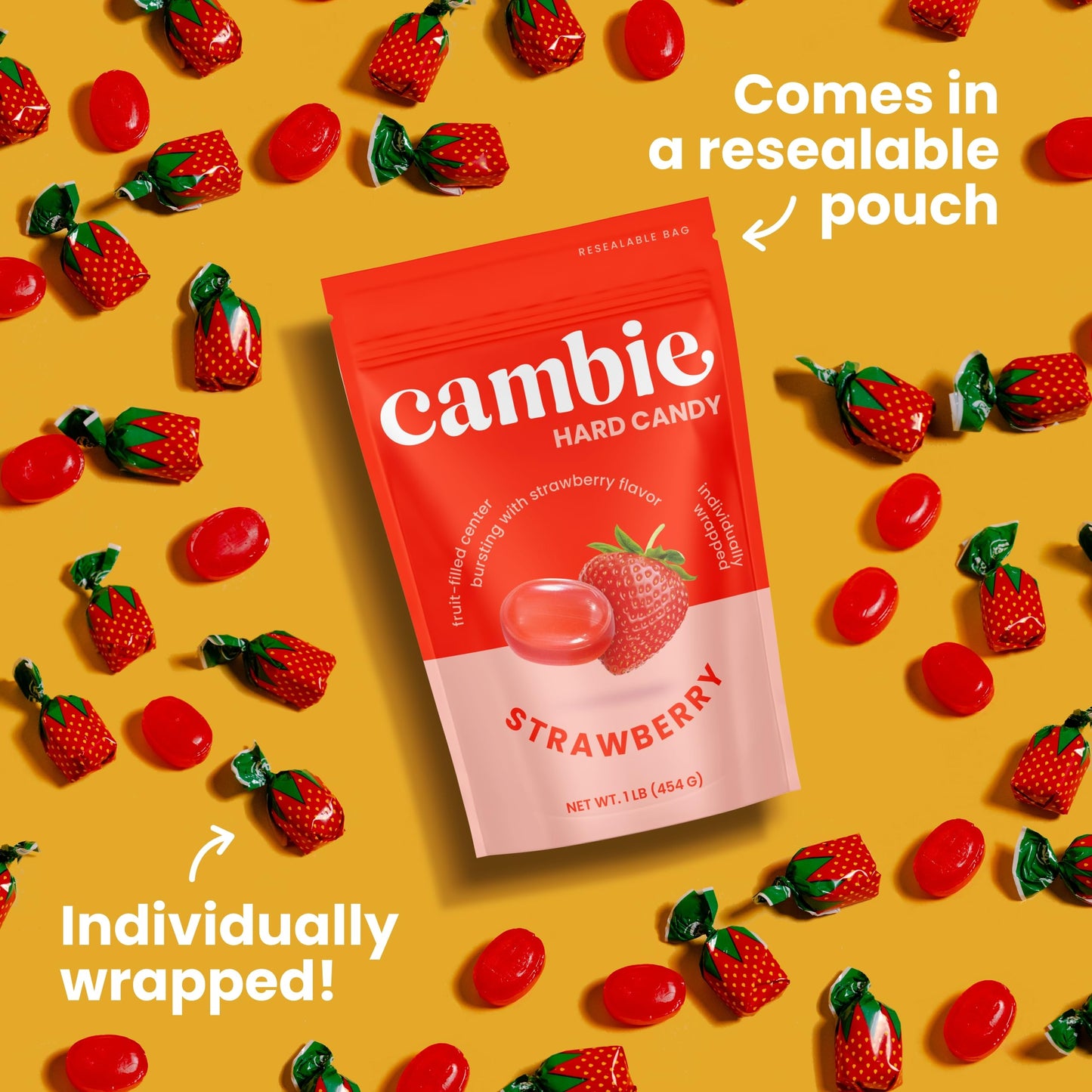 Strawberry Hard Candy Individually Wrapped by Cambie  1 lb of Strawberry Candy with a Deliciously Sweet Hard Exterior with a Soft  Fruit-Filled Center