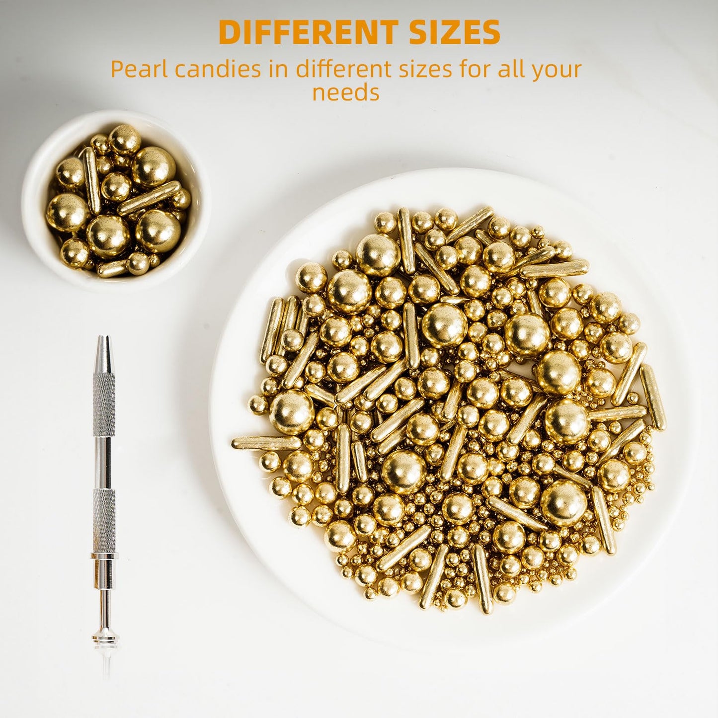 Kasvan Gold Mix Sugar Sprinkles - Edible Candy Pearls With 4-Claw Sprinkle Pen,118G/4.16 Oz, Gift Box Pack, Baking Cake Decorati