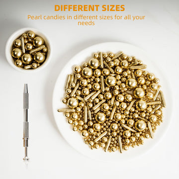 Kasvan Gold Mix Sugar Sprinkles - Edible Candy Pearls With 4-Claw Sprinkle Pen,118G/4.16 Oz, Gift Box Pack, Baking Cake Decorati