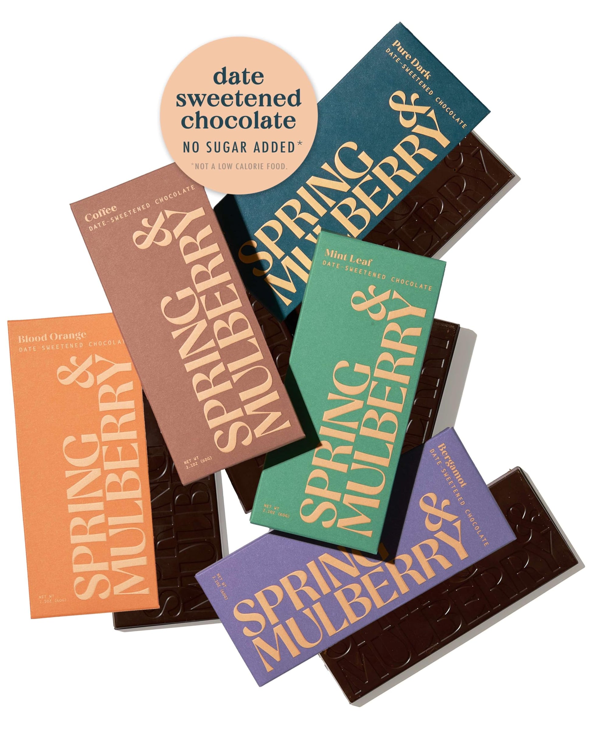 Spring & Mulberry Date-Sweetened Chocolate - 5-Bar Pack, Flavors with Fruits, Nuts, Spices & Essential Oils for the Perfect Trea
