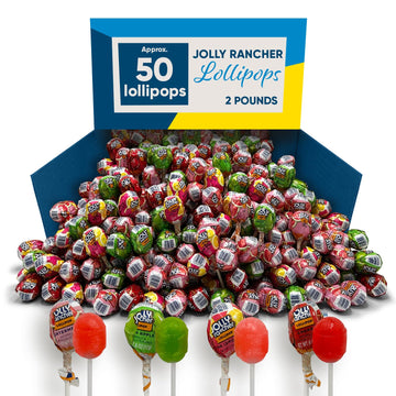 Jolly Ranchr Lollipops 2 Pounds Approx 50 Lollipops, Assorted Flavors Cherry, Apple, Watermelon & Pink Lemonade, Hard Candy Indi