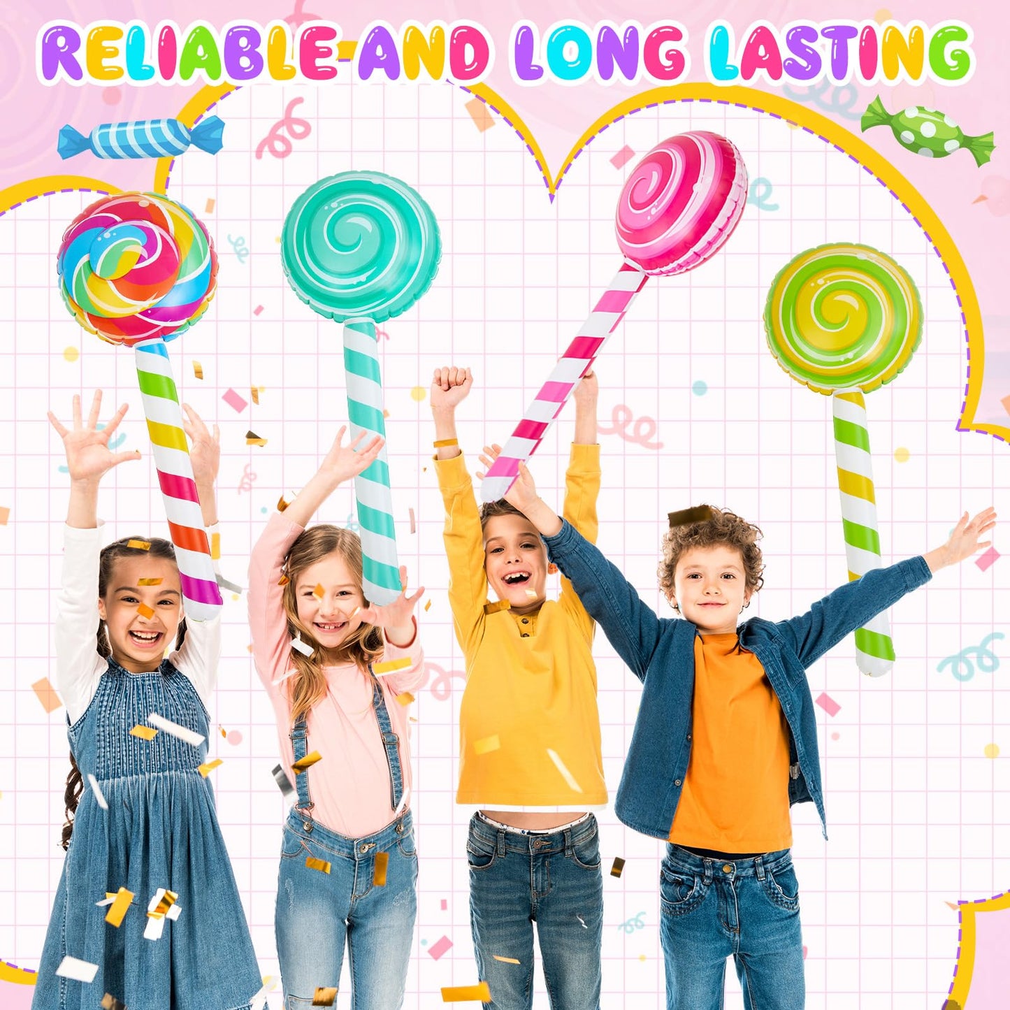 Poen 8 Pcs Large Inflatable Lollipop 29.53 Inch Candy Birthday Party Decorations Inflatable Giant Lollipop Prop Candy Shape Ball
