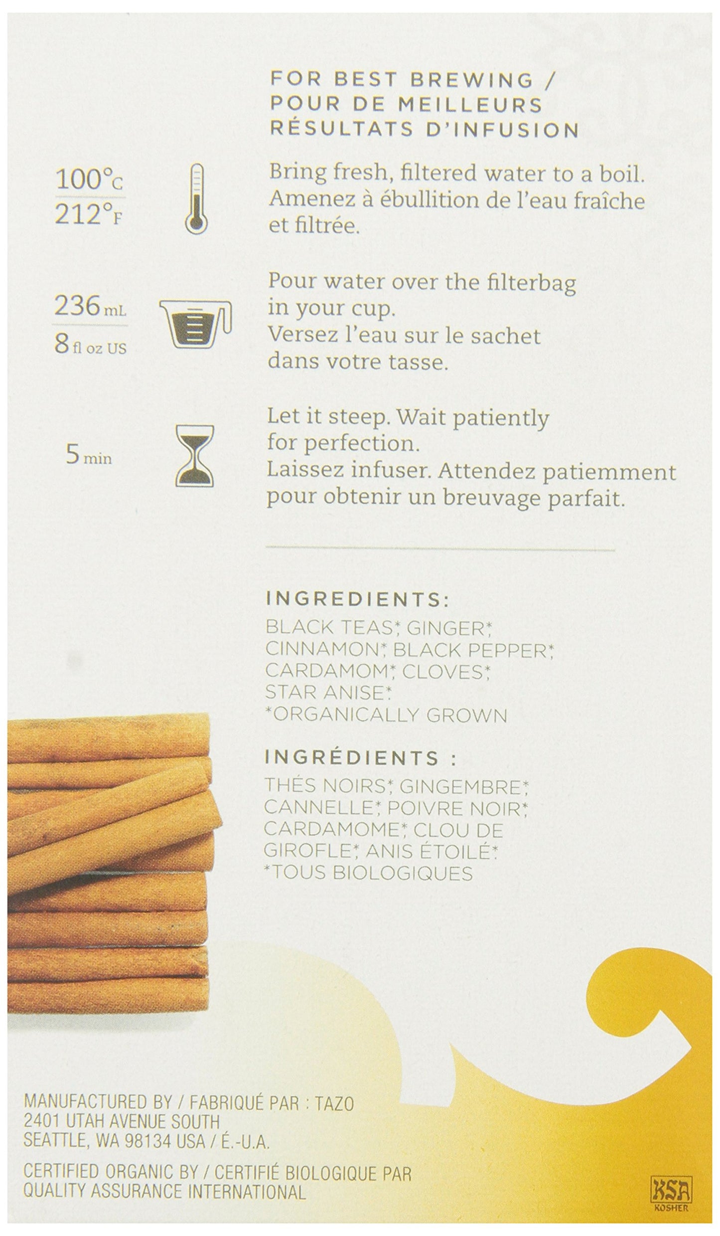 Tazo Organic Chai - 149904, Black Tea-24 Tea Bags-2.3Oz/65G