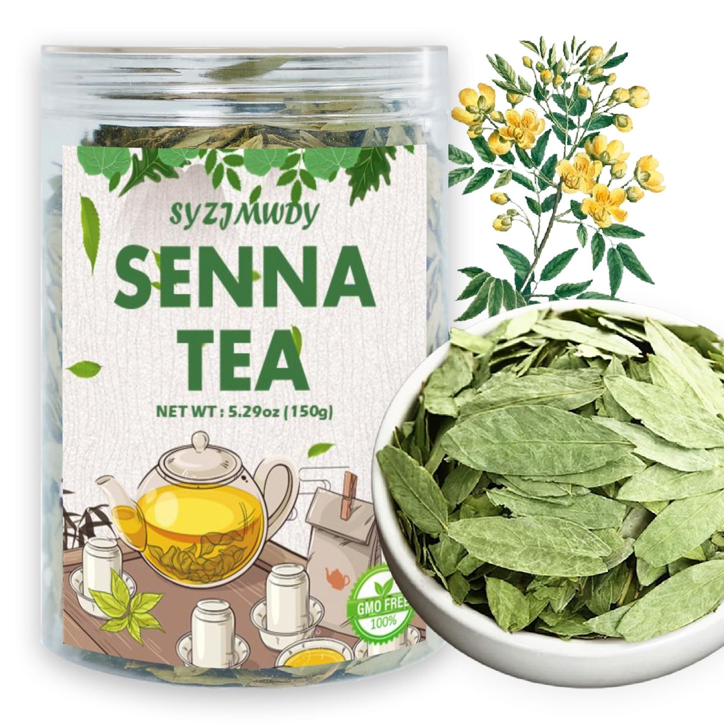SYZJMWDY Premium Senna Leaf Tea - Cut & Sifted, 5.29oz Bottle, No Additives, Ideal for Hot or Iced Tea, 3-5 mins