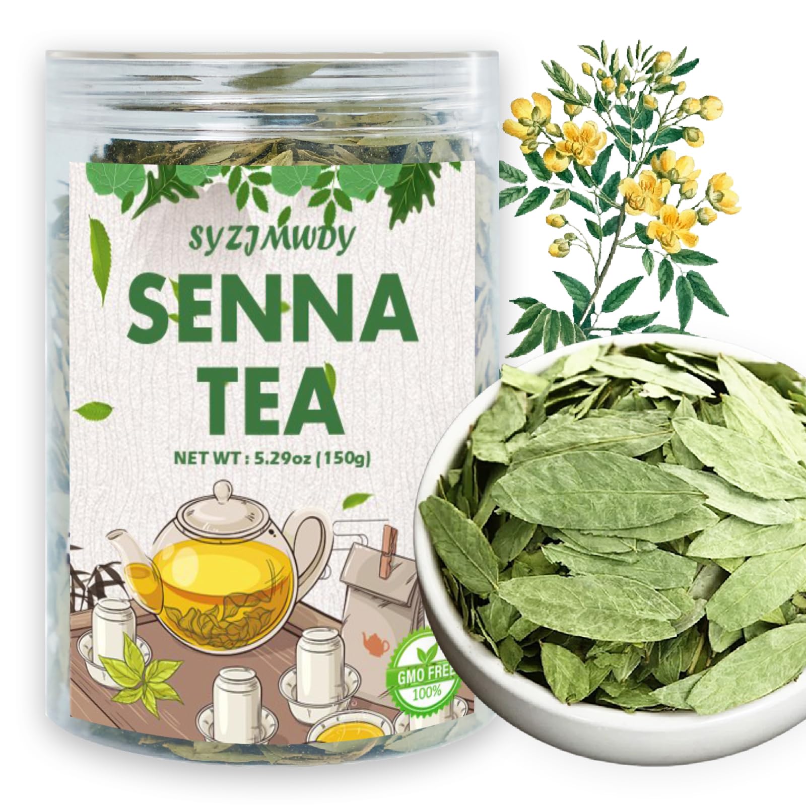 SYZJMWDY Premium Senna Leaf Tea - Cut & Sifted, 5.29oz Bottle, No Additives, Ideal for Hot or Iced Tea, 3-5 mins