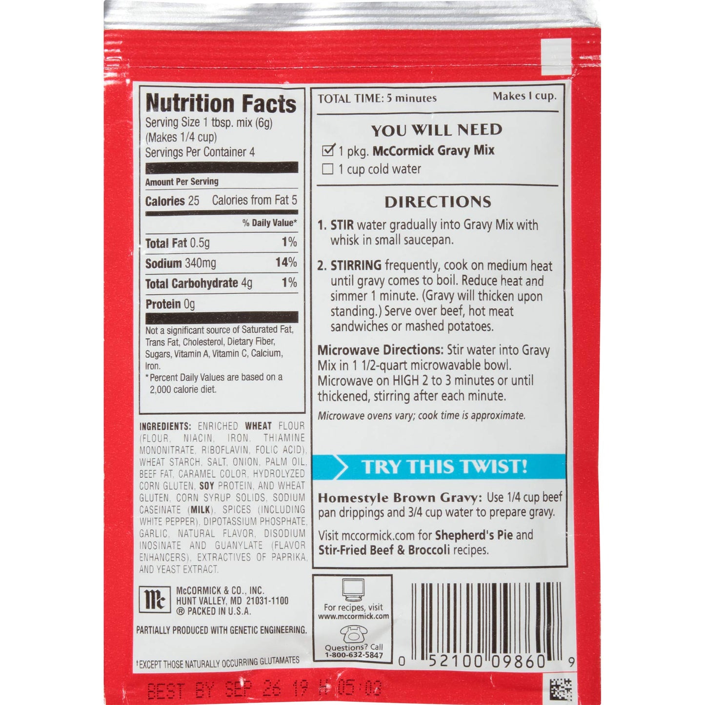 McCormick Brown Gravy Mix, 0.8700-ounces (Pack of24)