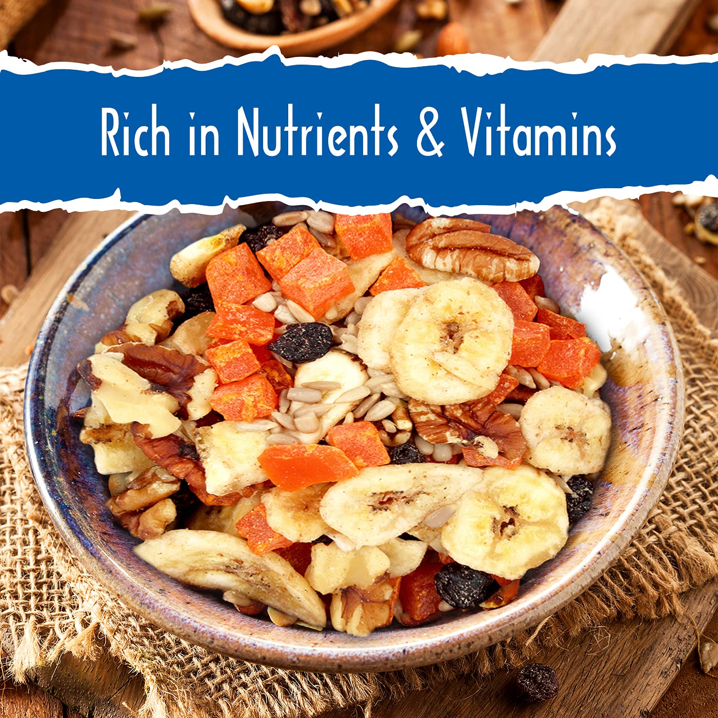 Sunkist® Antioxidant Trail Mix - Fruit, Nut And Seeds, Low Sodium, Gluten Free Snack With Papaya, Banana Chips, Pecans, Walnuts, Blueberries, Sunflower Seeds | Enhanced Quality | 13 Oz Resealable Bag