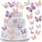 Outus Butterfly Cake Topper Set, 120 Pieces, 3D Decorations for Birthday, Wedding, Party - Purple, Pink, Gold