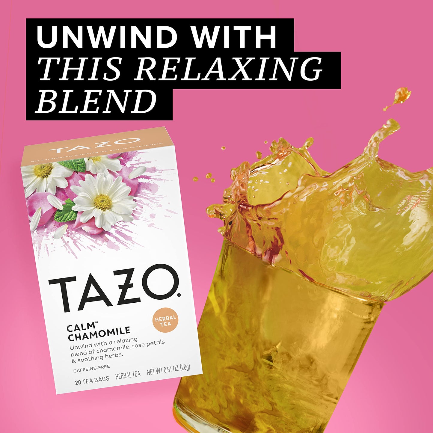 TAZO Calm Chamomile Herbal Tea Bags, Caffeine-Free, 20 Count, Pack of 6