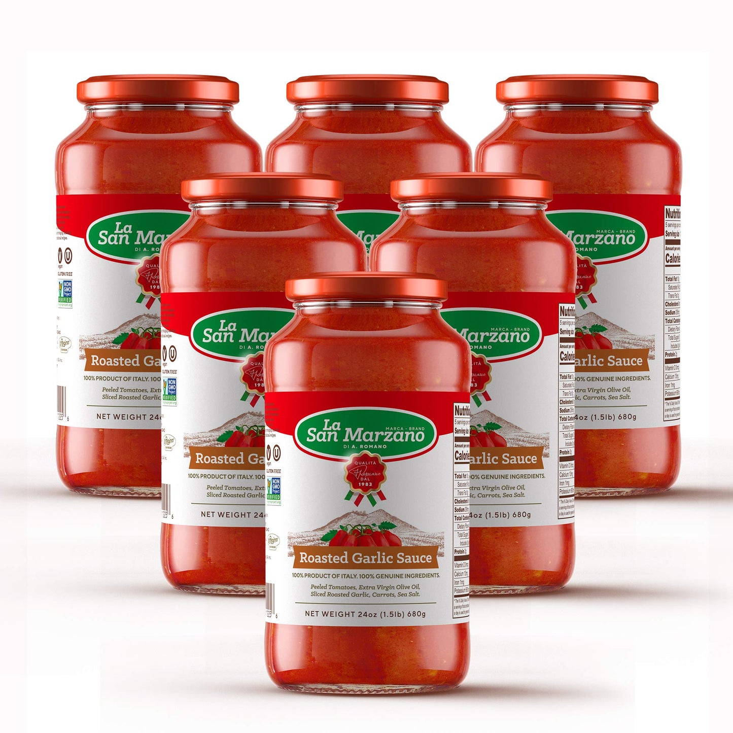 La San Marzano Roasted Garlic Pasta Sauce, All Natural, Vegan, Gluten Free, 24 oz, Pack of 6