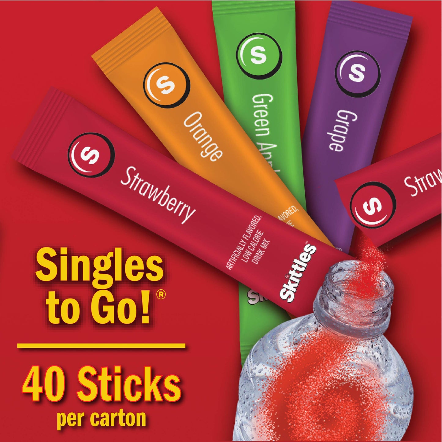 Skittles Zero Sugar Low Calorie Singles To Go Bulk Variety Pack Drink Mix - 2 Boxes Of 40 Sticks Each - 80 Total Sticks - 4 Frui