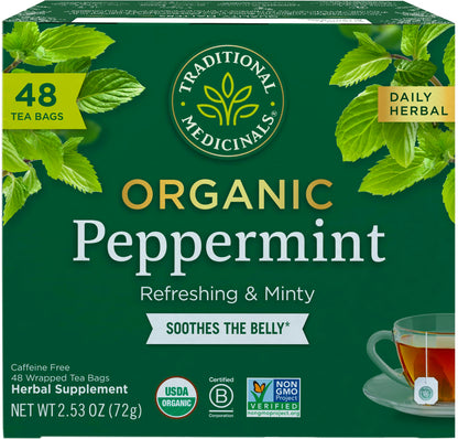 Traditional Medicinals Tea, Organic Peppermint, Soothes Your Belly, Refreshing & Minty, 48 Tea Bags