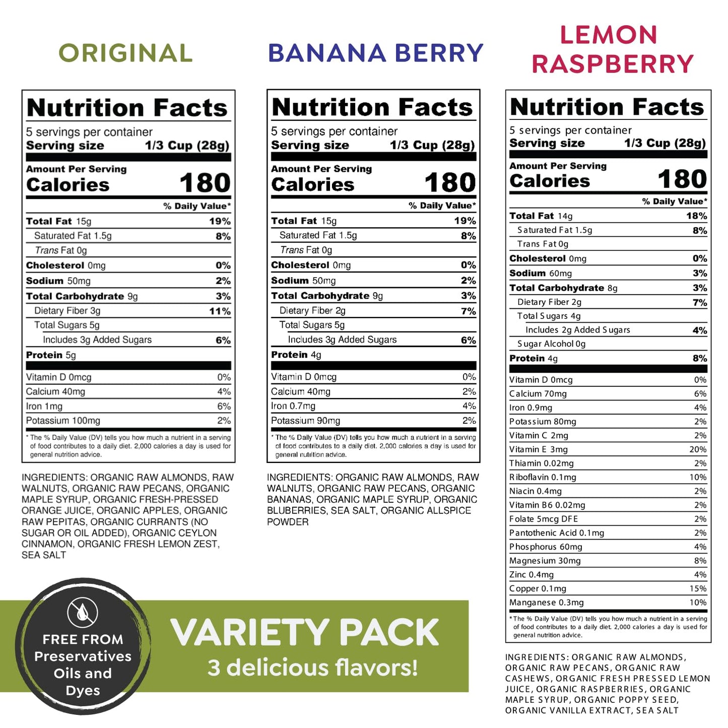 Witzi'S Grain Free Granola, Variety Pack, 5Oz (Pack Of 3), Original, Banana Berry, Lemon Raspberry, Made With Almonds, Walnuts &