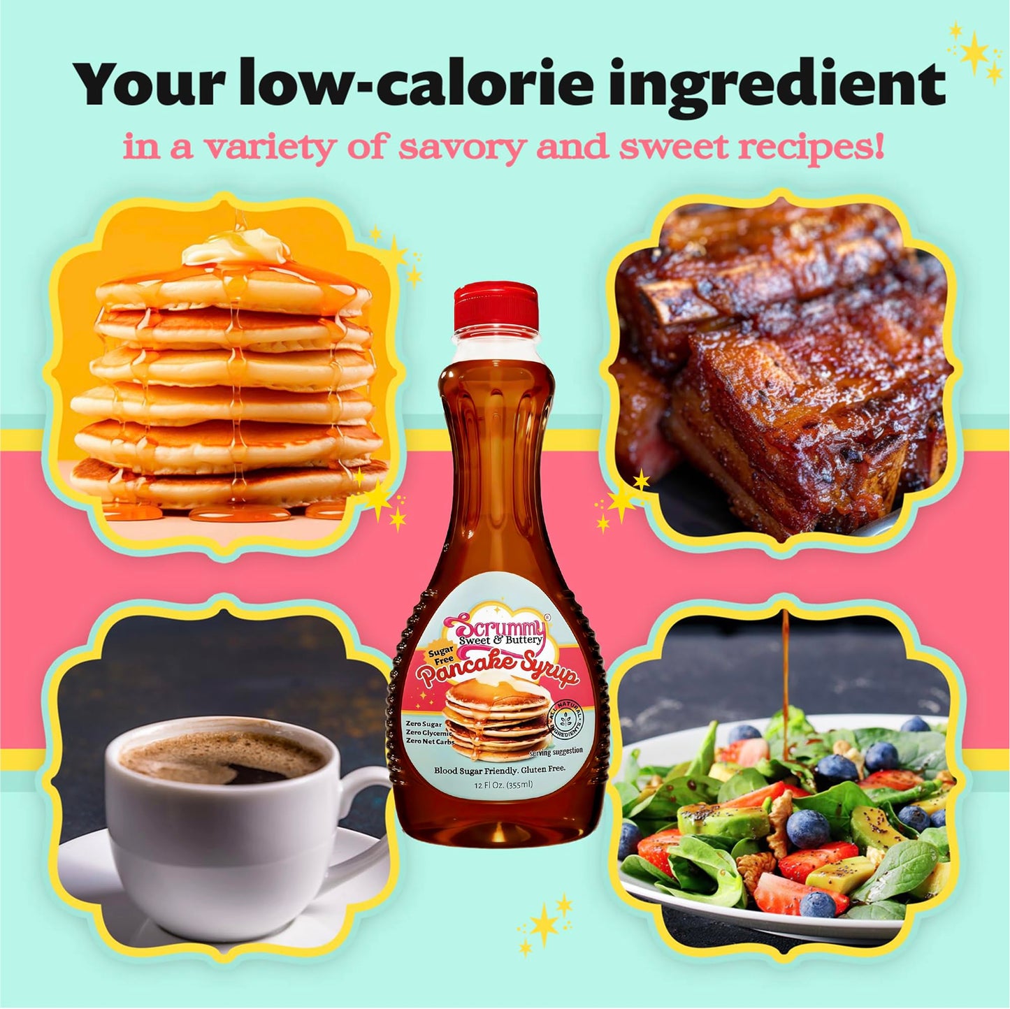 Scrummy Sweet & Buttery Sugar Free Pancake Syrup - Zero Sugar, 0g Net Carbs, Diabetic Friendly, Keto Certfied Breakfast Syrup fo