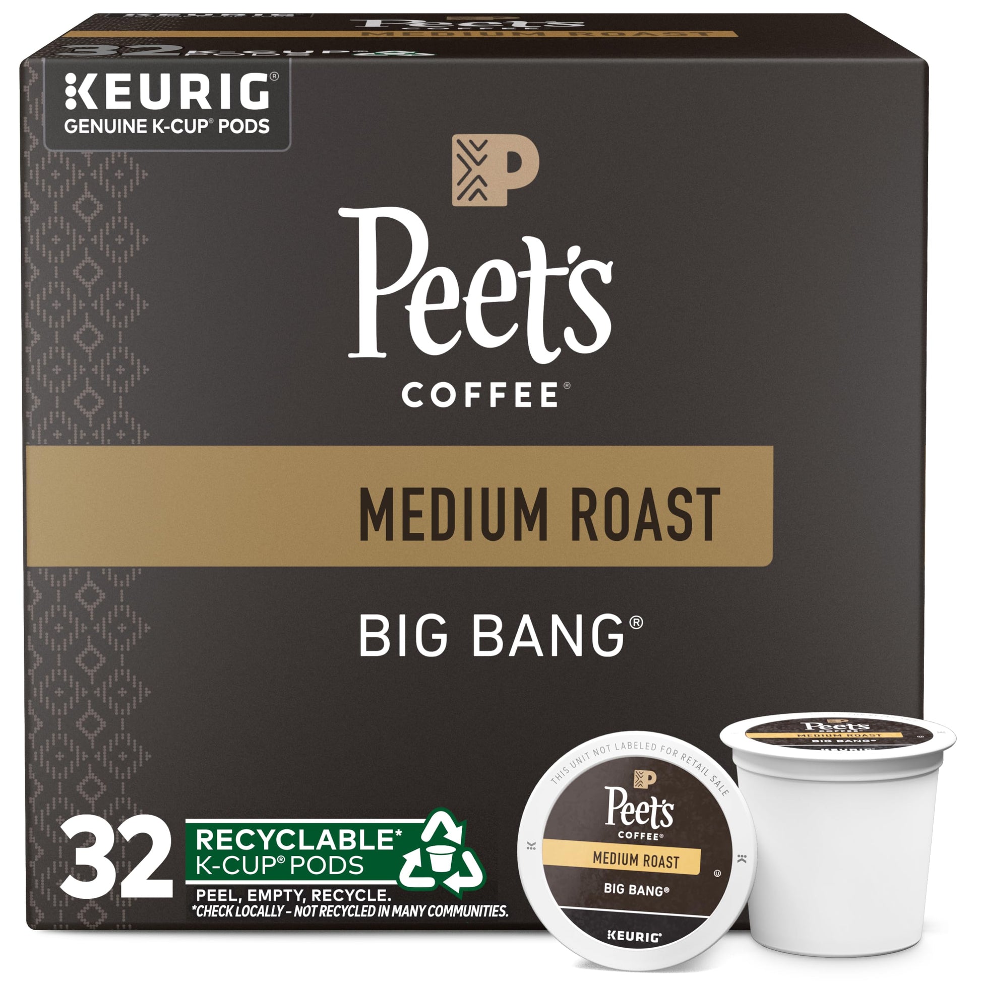 Peet'S Coffee, Medium Roast K-Cup Coffee Pods For Keurig Coffee Machines - Big Bang, 32 Count (1 Box Of 32 K-Cup Pods)