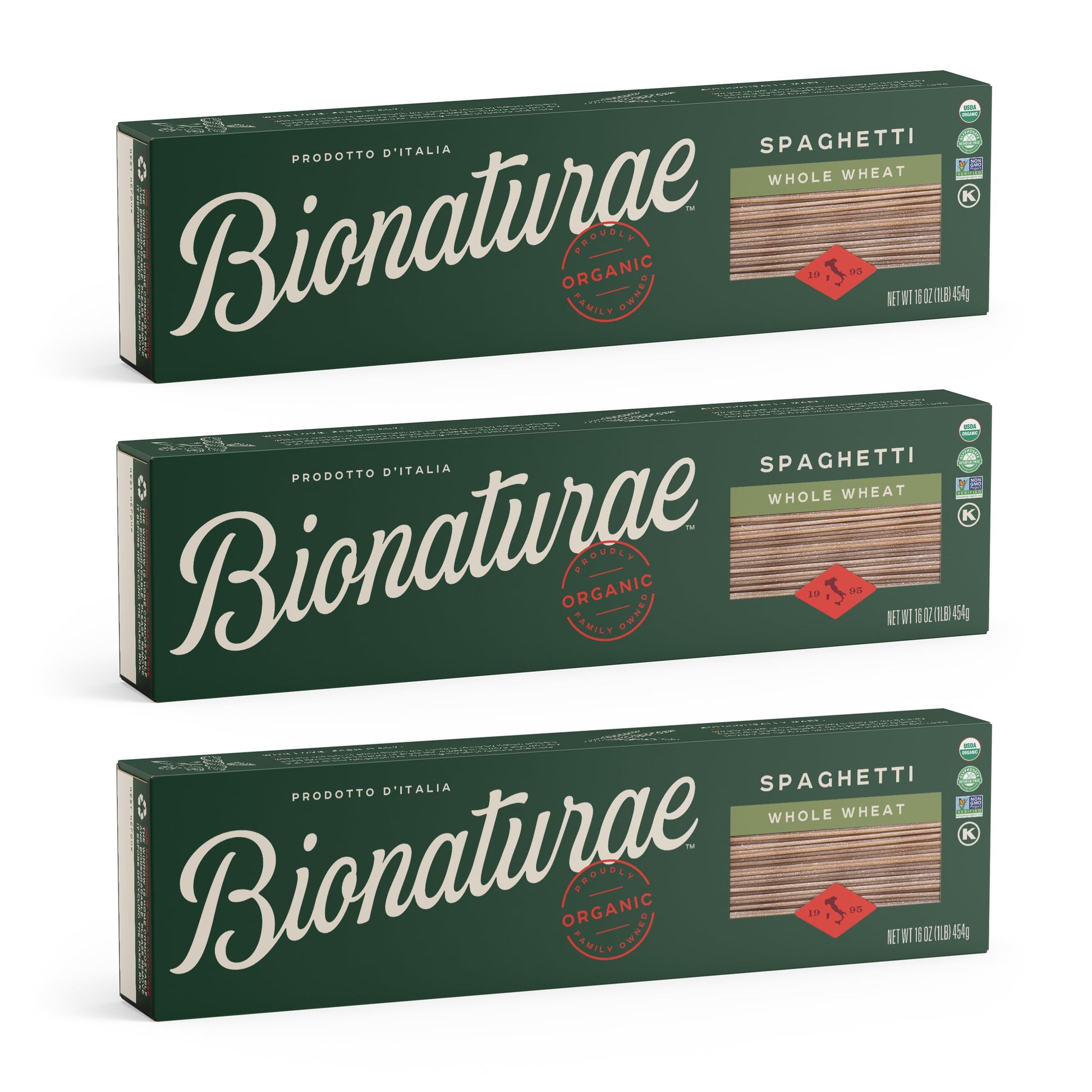 Bionaturae Whole Wheat Spaghetti Pasta Noodles - High Protein, Non-GMO, Kosher Certified - 16 Oz, Pack of 6