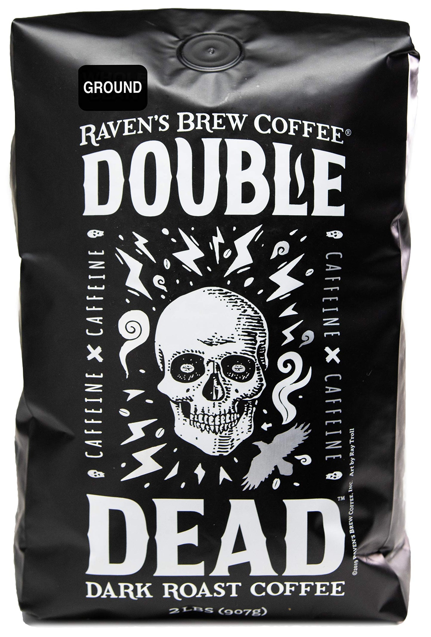 Ravens Brew Coffee Dark Roast - High Caffeine Ground Coffee, 32 Ounce