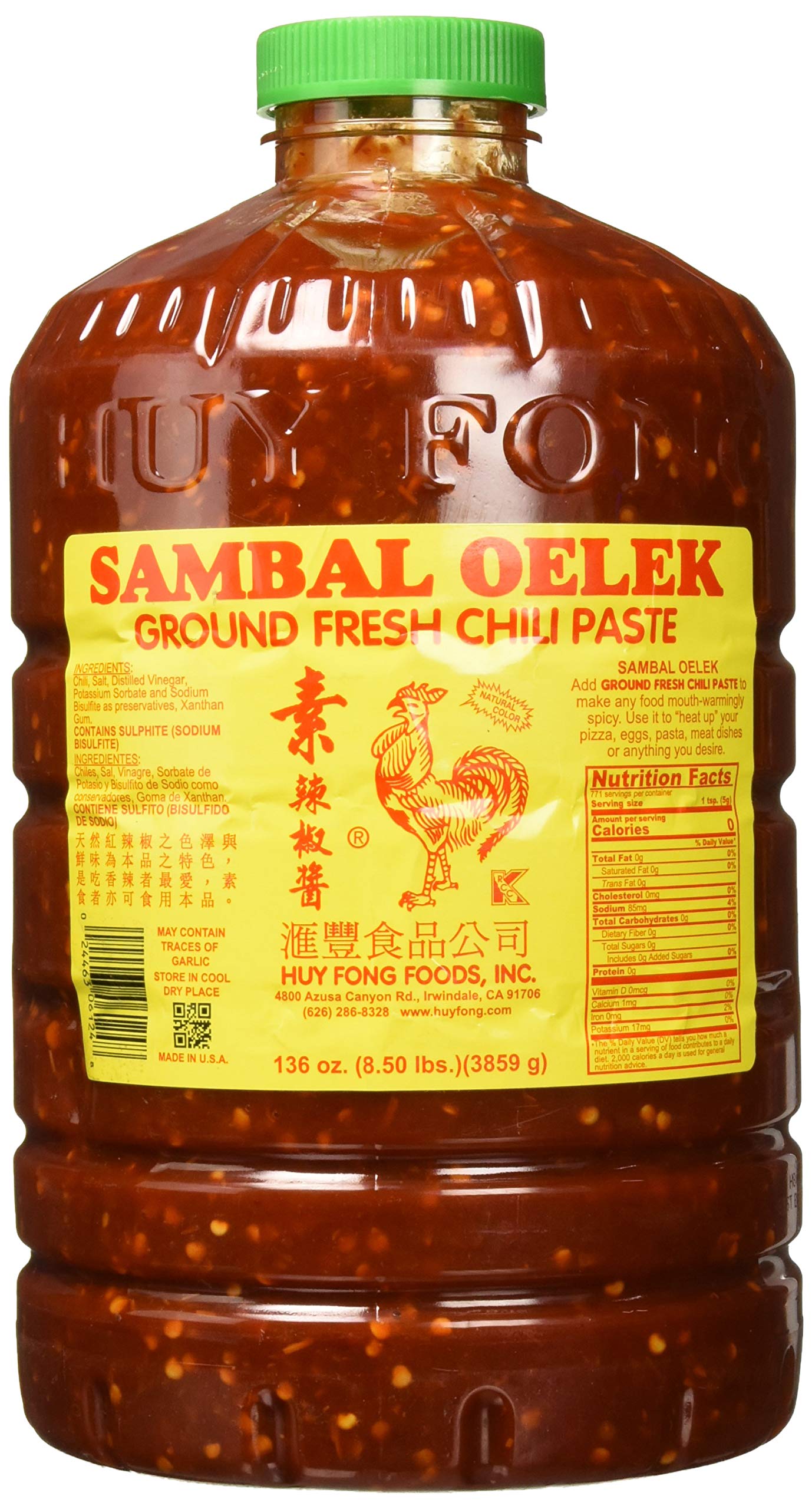 Huy Fong Sambal Oelek Chili Sauce, 8.5 Pound (136 Ounce) - Spicy, All-Natural Condiment for Cooking and Dipping