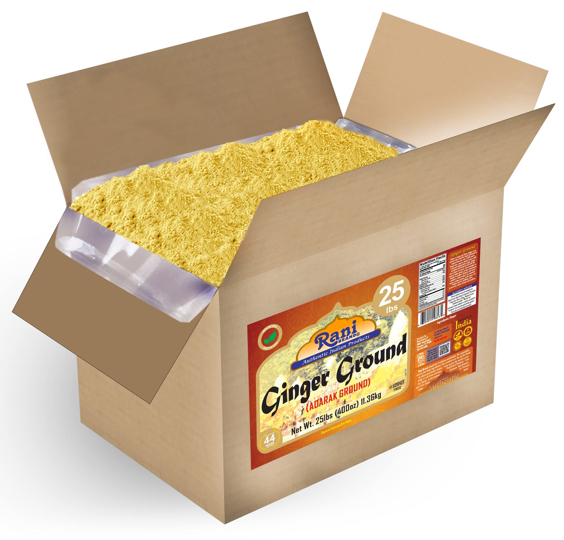 Rani Ginger (Adarak) Powder Ground, Spice 400oz (25lb) 11.36kg Bulk Box ~ All Natural | Vegan | Gluten Friendly | NON-GMO | Indi