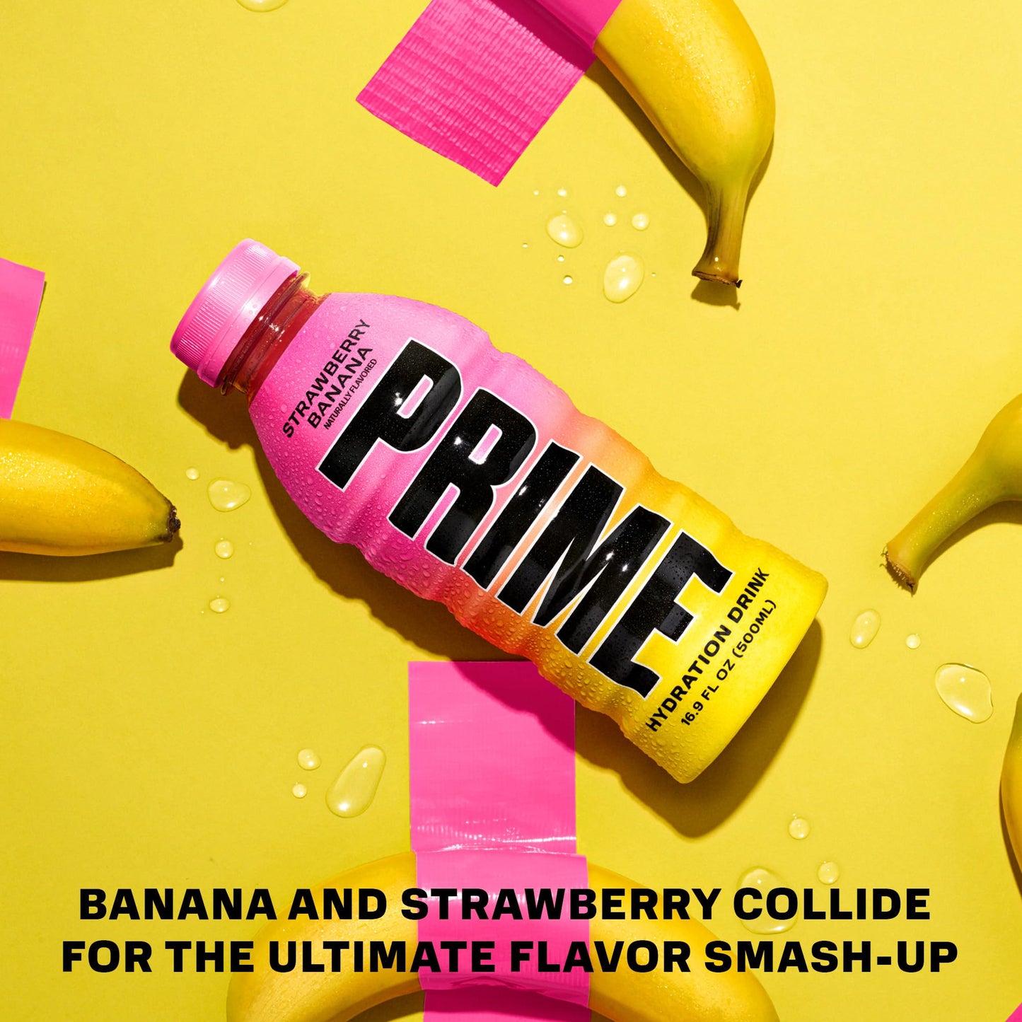 PRIME Hydration STRAWBERRY BANANA | Sports Drinks | Electrolyte Enhanced for Ultimate Hydration | 250mg BCAAs | B Vitamins | Antioxidants | 1g Of Sugar | 16.9 Fluid Ounce | 12 Pack