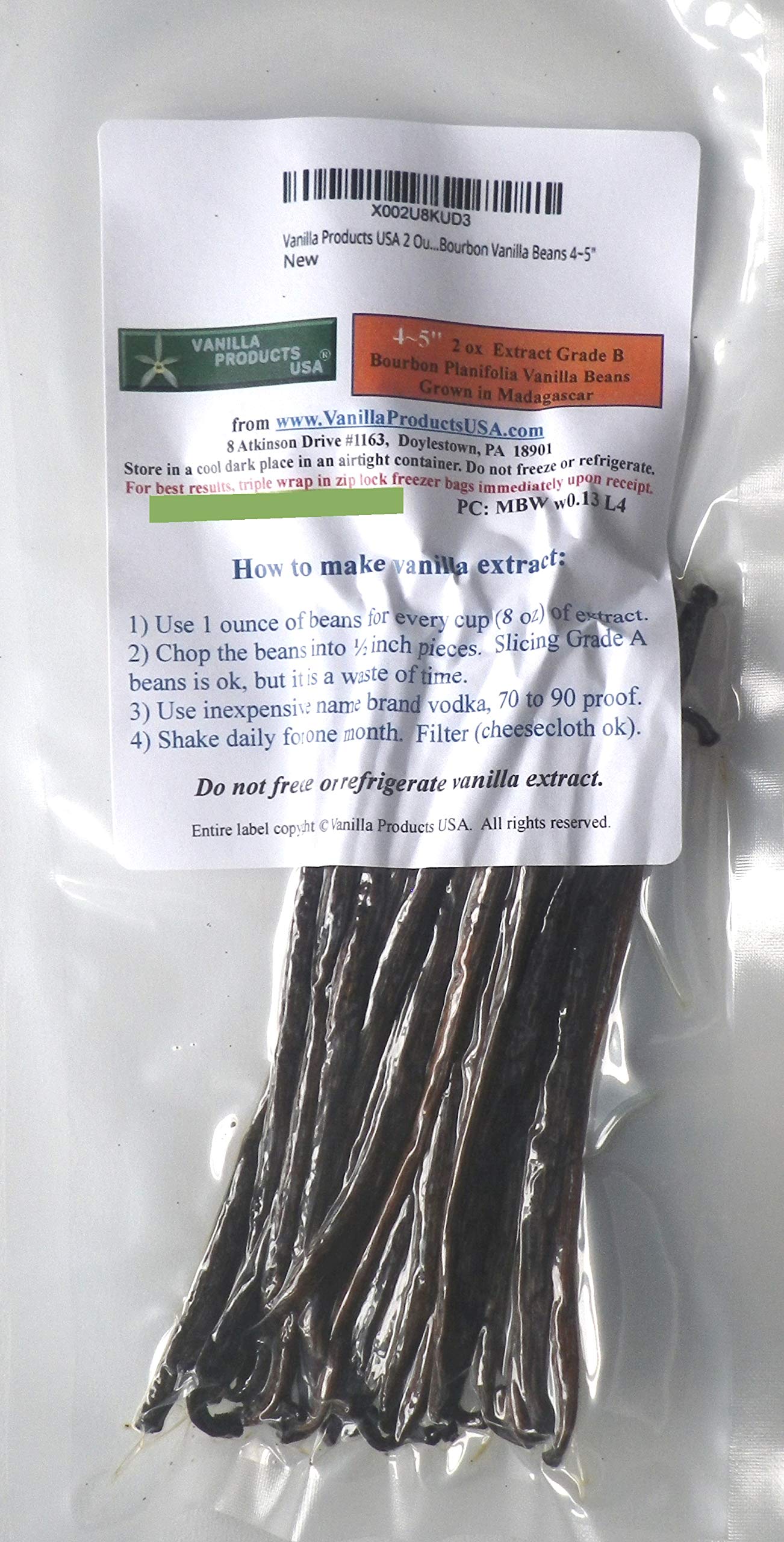 Vanilla Products Usa 2 Ounce Oz Madagascar Extract Grade B Spirit-Inspired Flavor Vanilla Beans 4~5