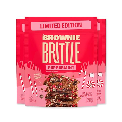 Brownie Brittle – Chocolate Chip Peppermint Thin And Crispy Sweet Snacks (Pack Of 3, 4 Oz), Rich Gourmet Brownie Bites Dessert