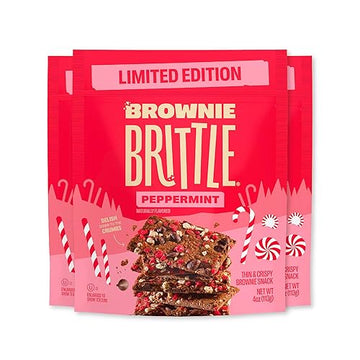 Brownie Brittle – Chocolate Chip Peppermint Thin And Crispy Sweet Snacks (Pack Of 3, 4 Oz), Rich Gourmet Brownie Bites Dessert