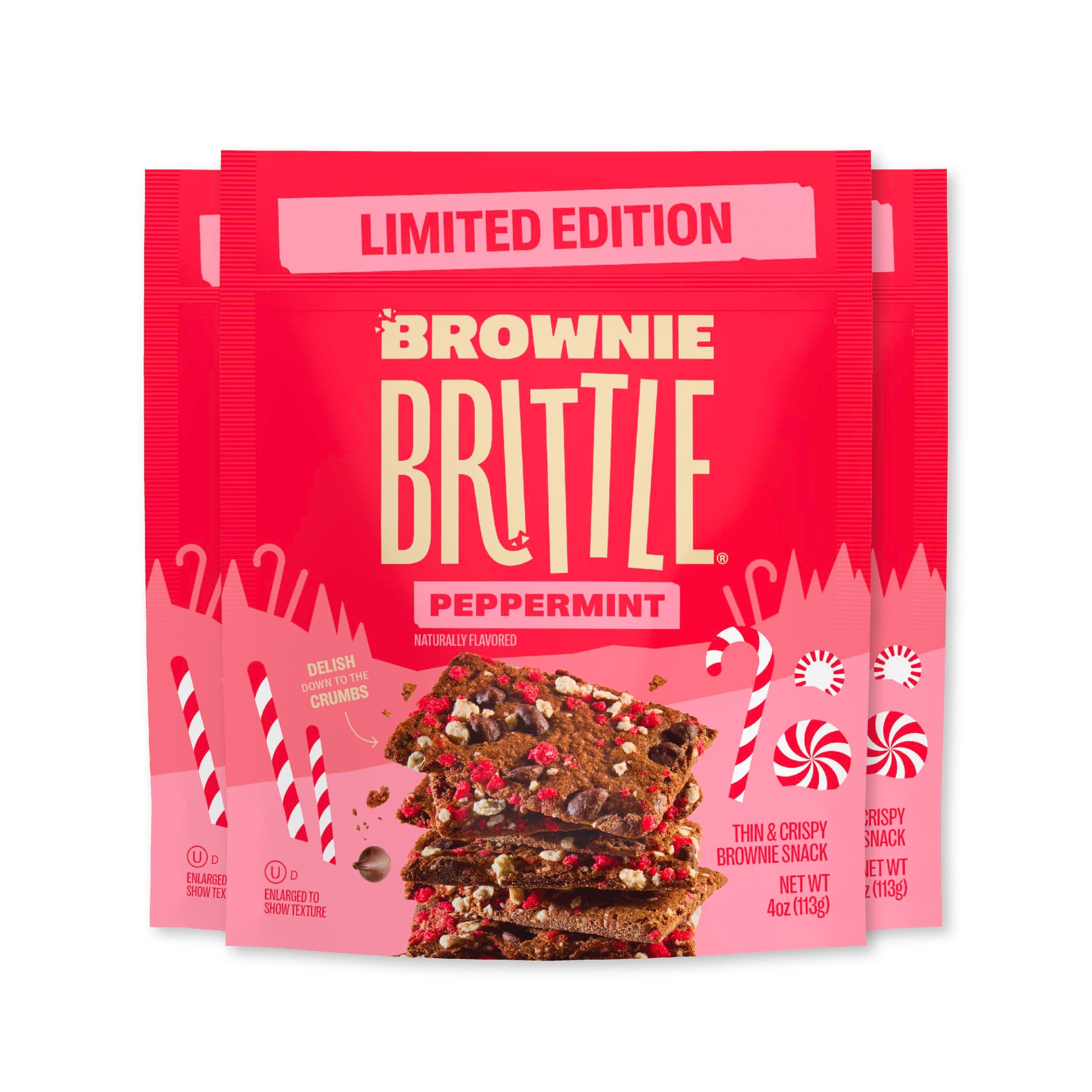 Brownie Brittle – Chocolate Chip Peppermint Thin And Crispy Sweet Snacks (Pack Of 3, 4 Oz), Rich Gourmet Brownie Bites Dessert
