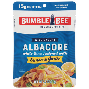 Bumble Bee Albacore Tuna Pouch, Lemon & Garlic, 2.5 oz, Wild Caught, 15g Protein, Non-GMO, Gluten Free