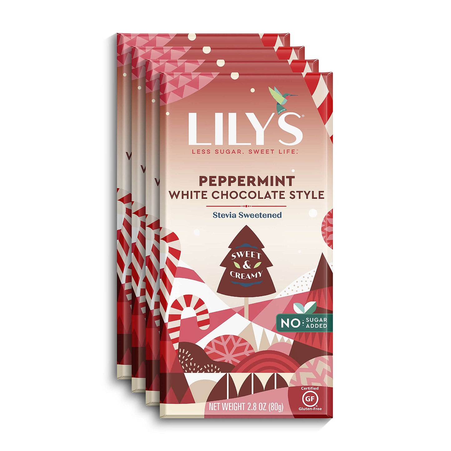 Lily's Peppermint White Chocolate Style Bar, Low-Carb & Keto-Friendly, 2.8 oz (Pack of 4), Gluten-Free, No Added Sugar