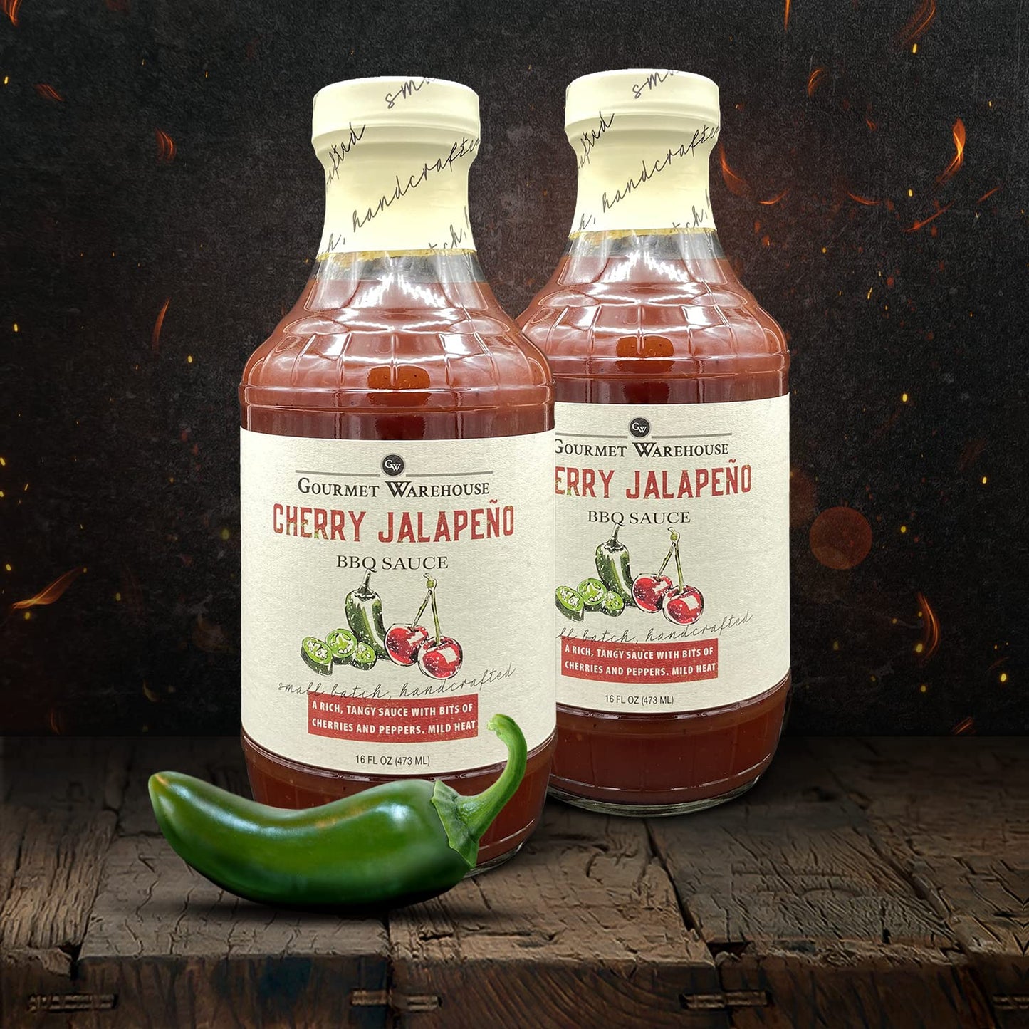 Gourmet Warehouse Cherry Jalapeno Bbq Sauce, Premium Barbecue Sauces Handcrafted In Small Batches Gluten-Free, Hfcs-Free, Delici