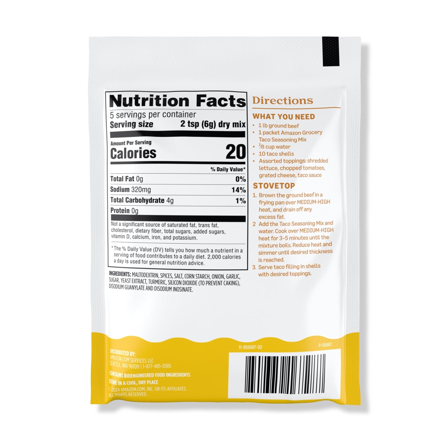 Happy Belly Taco Seasoning Mix, 1.25 Ounce Pack, Perfect for Tacos and Mexican Dishes