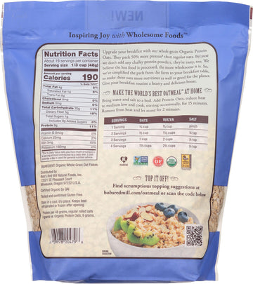 Bobs Red Mill Organic Gluten Free Protein Oats, 32oz (Pack of 1) - 9g/Serving, Non GMO, Whole Grain, Plant Based Protein, Vegan