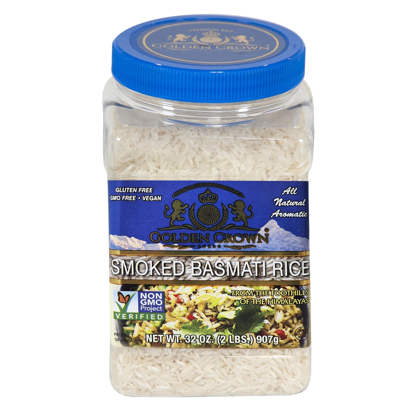 Golden Crown Smoked Basmati Rice - 32 oz (2LB) | Gluten-Free, Non-GMO, Aromatic Long-Grain, Fluffy Texture