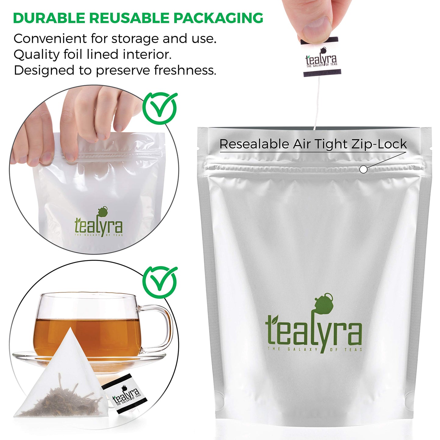 Tealyra Puerh Tea Bags - 100% Natural Bold Loose Leaf - 25 Pyramid Sachets