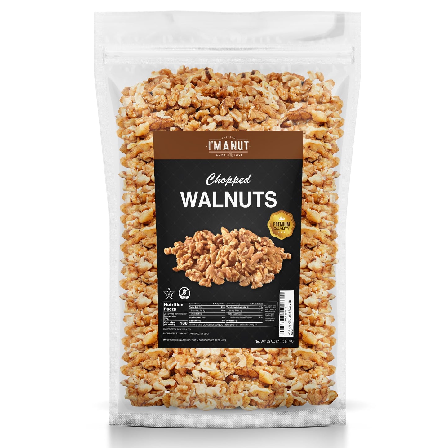 Premium Raw Chopped Walnuts 32oz (2 lb) - 100% Natural, No-PPO, Non-GMO, Batch-Tested Gluten & Peanut Free, Kosher, Small Batch 