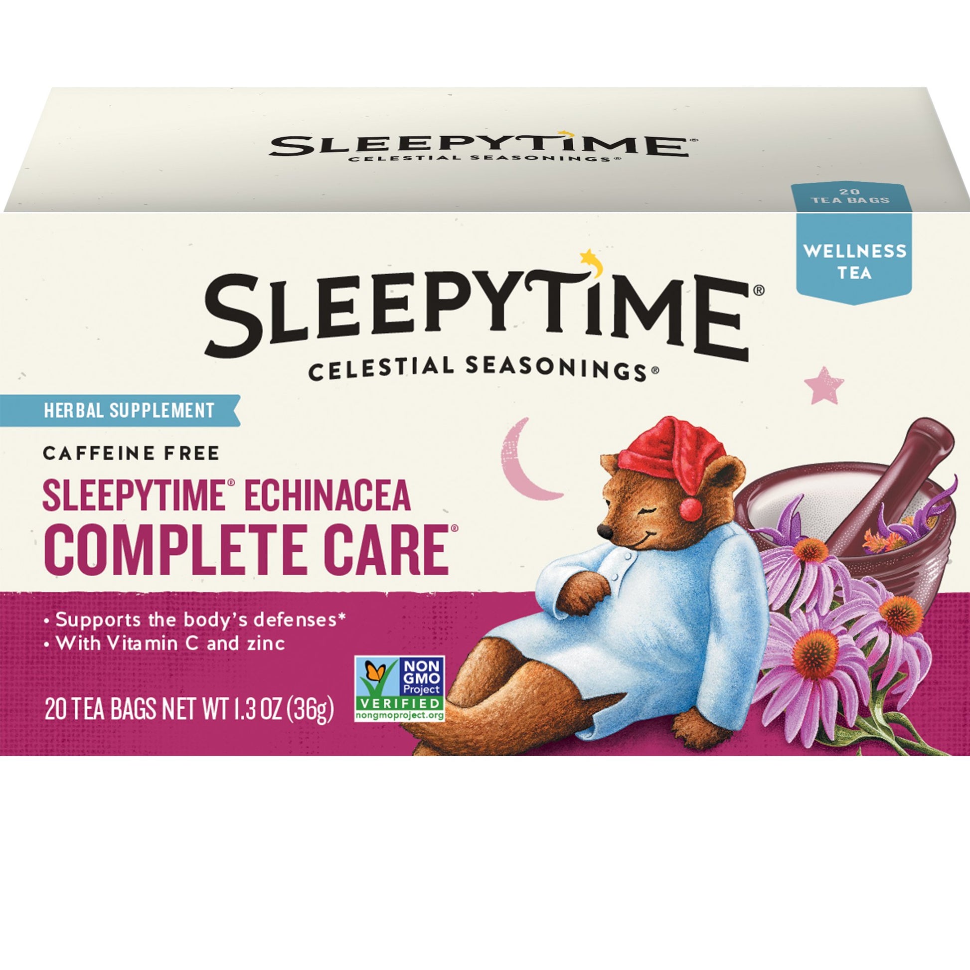 Celestial Seasonings Wellness Tea  Sleepytime Echinacea Complete Care  20 Count Box