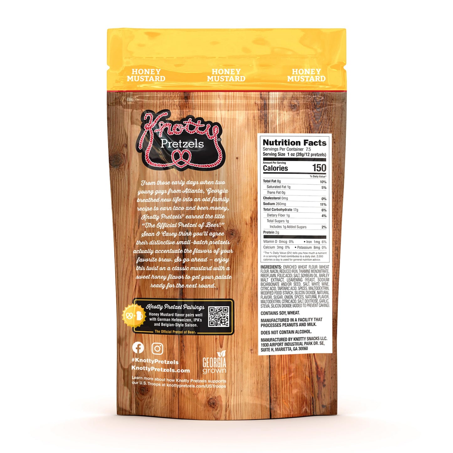 Knotty Pretzels Honey Mustard Pretzels, 7.5 OZ, Pack of 1, Snack Food