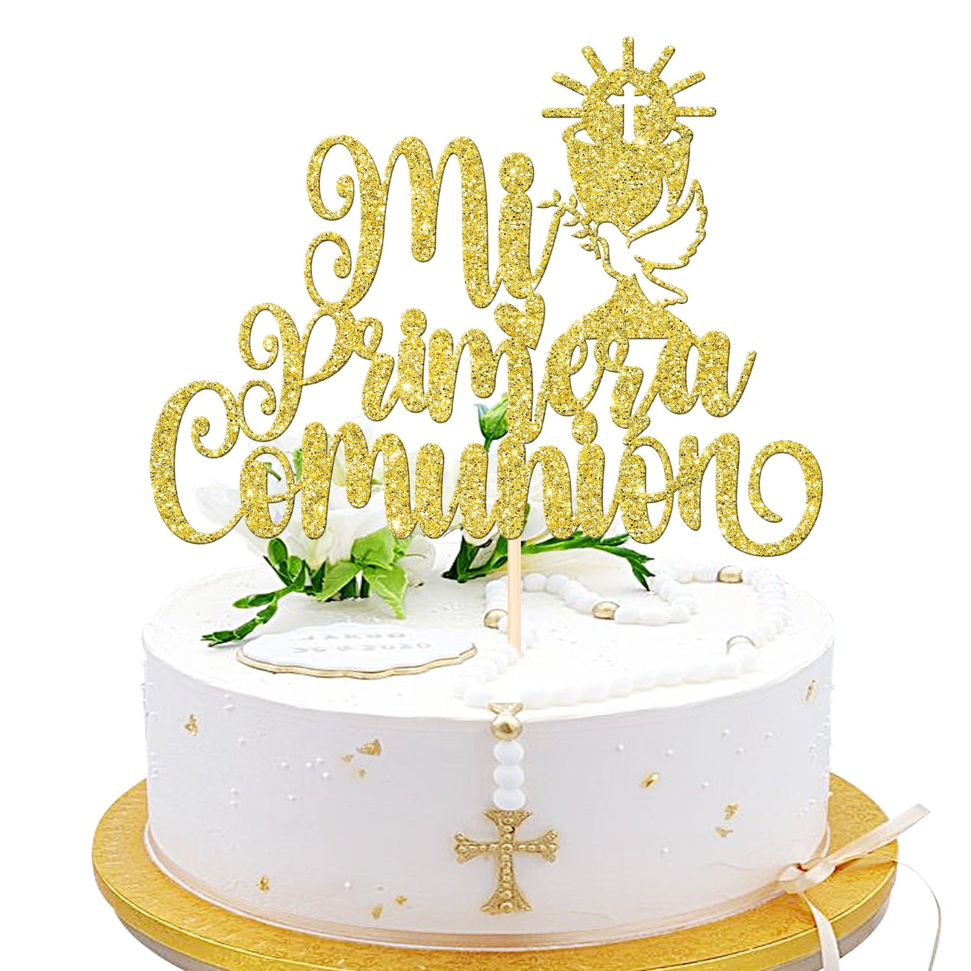 ZHUOWEISM Cake Topper - 1 PCS Dove Glitter Decoration for First Communion, Baby Shower, Christening, Gold, Paper