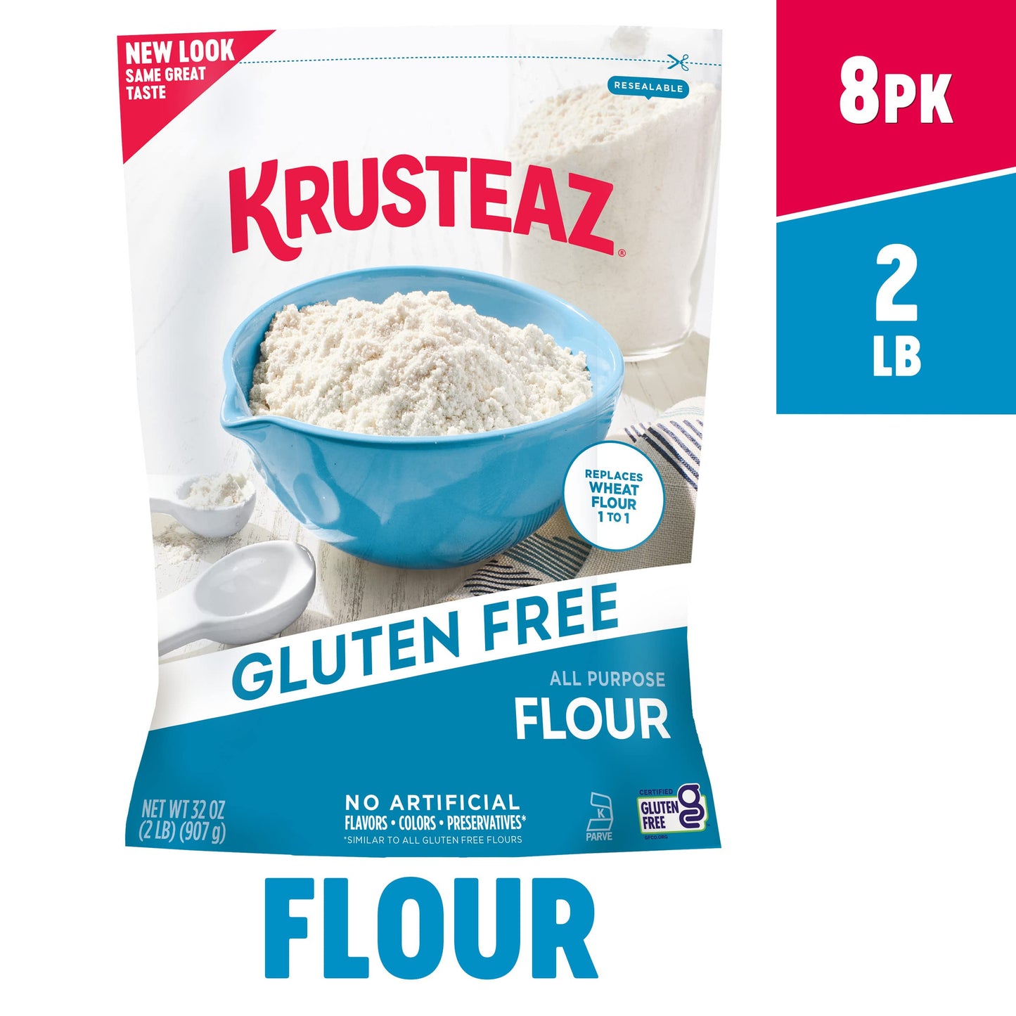 Krusteaz Gluten Free All-Purpose Flour, No Artificial Flavors, Colors, Or Preservatives, 32 Oz Boxes (Pack Of 8)