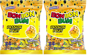 Colombina Bon Bon Bum Lollipops Tropical Passion Fruit Flavor, 24 Count (Pack of 2)