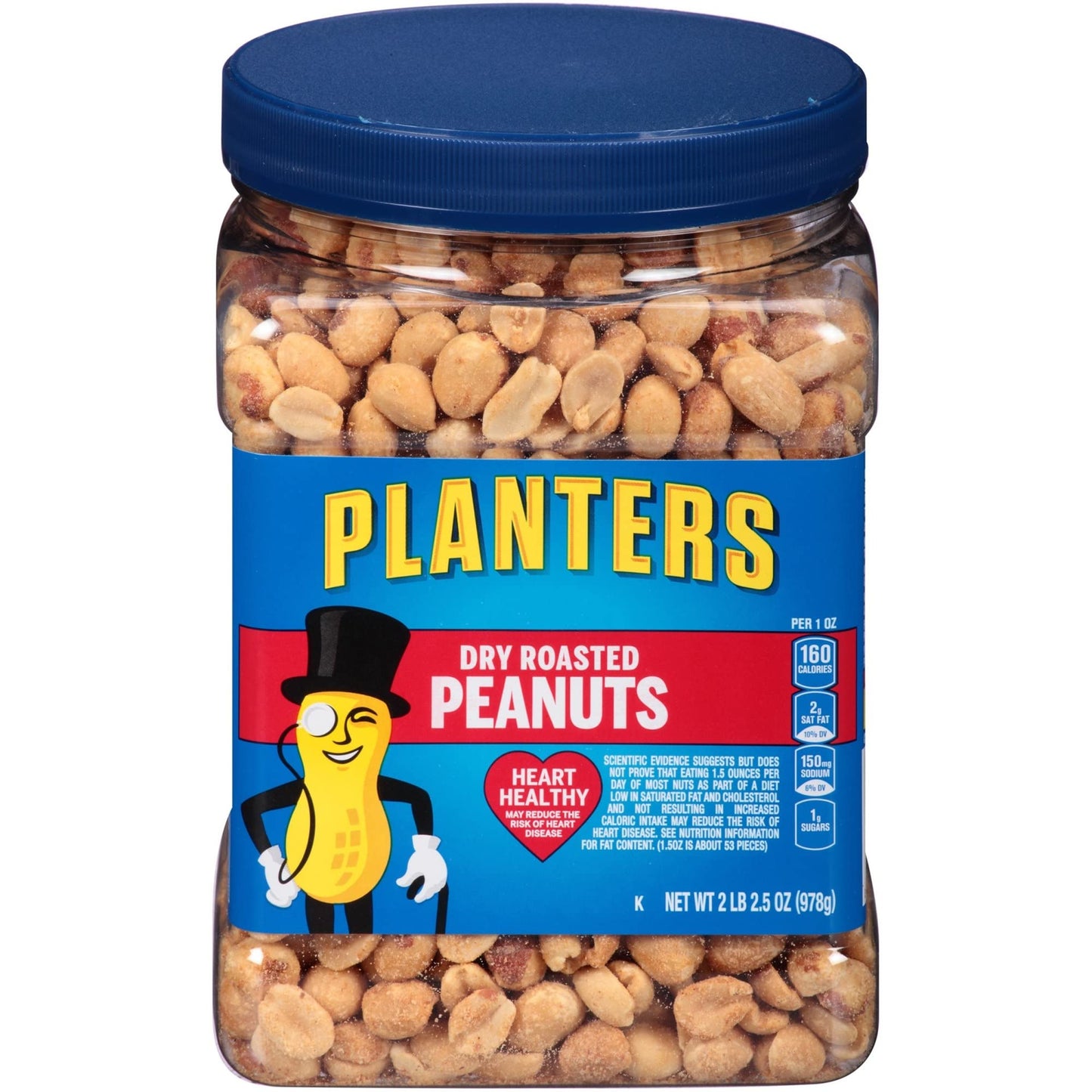 PLANTERS Dry Roasted Peanuts, 34.5 oz Resealable Plastic Jars (Pack of 6) - Peanuts with Sea Salt - Peanut Snacks - Shareable Sn