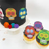 Sugar Robot Inc. Large Edible Sugar Skulls Set of 12 - Wafer Cake Toppers - 2.5 inches - Assorted Colors for Halloween & Dia De Los Muertos