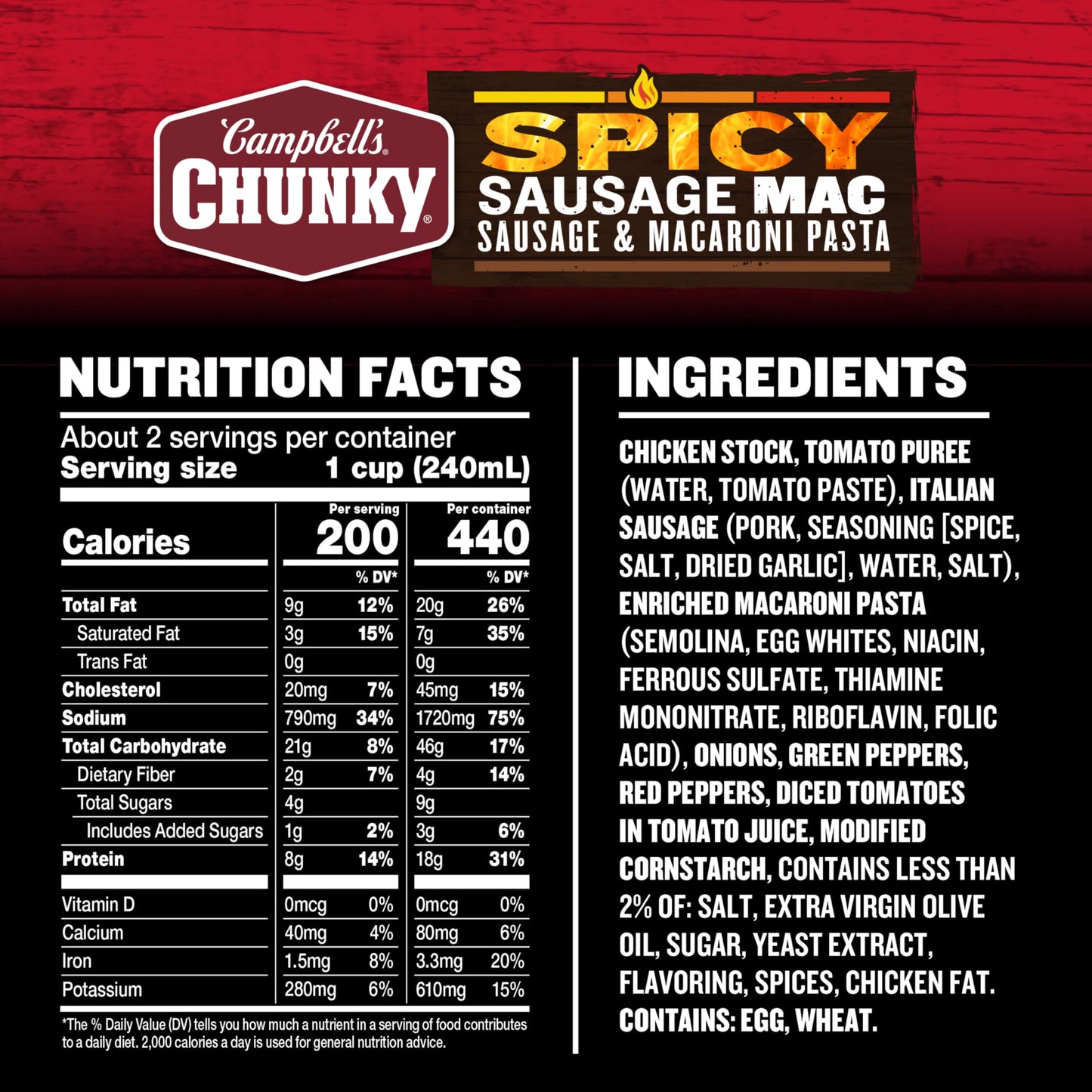 Campbells Chunky Spicy Sausage Mac Soup, 18.8 oz Can (12 Pack)