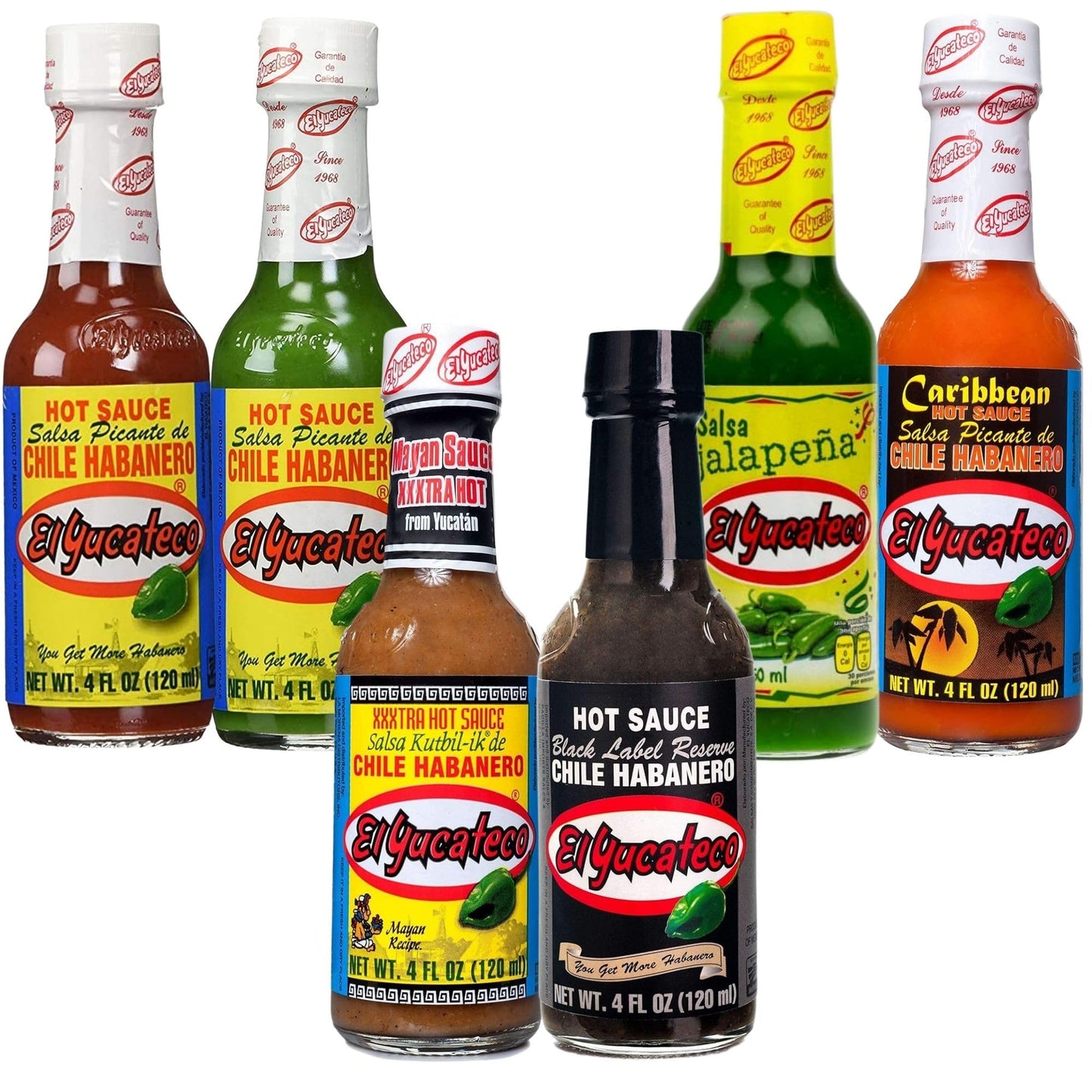 El Yucateco Hot Sauce Variety Pack - 6 Flavors, 4 Ounce (Pack of 6)