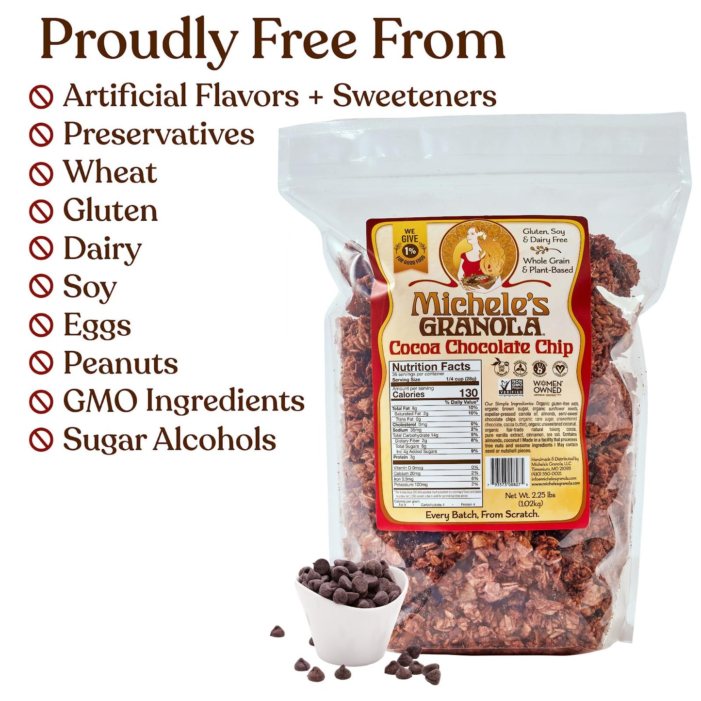 Michele'S Granola Cocoa Chocolate Chip, Gluten-Free & Non-Gmo, 2.25 Pound Bulk Bag