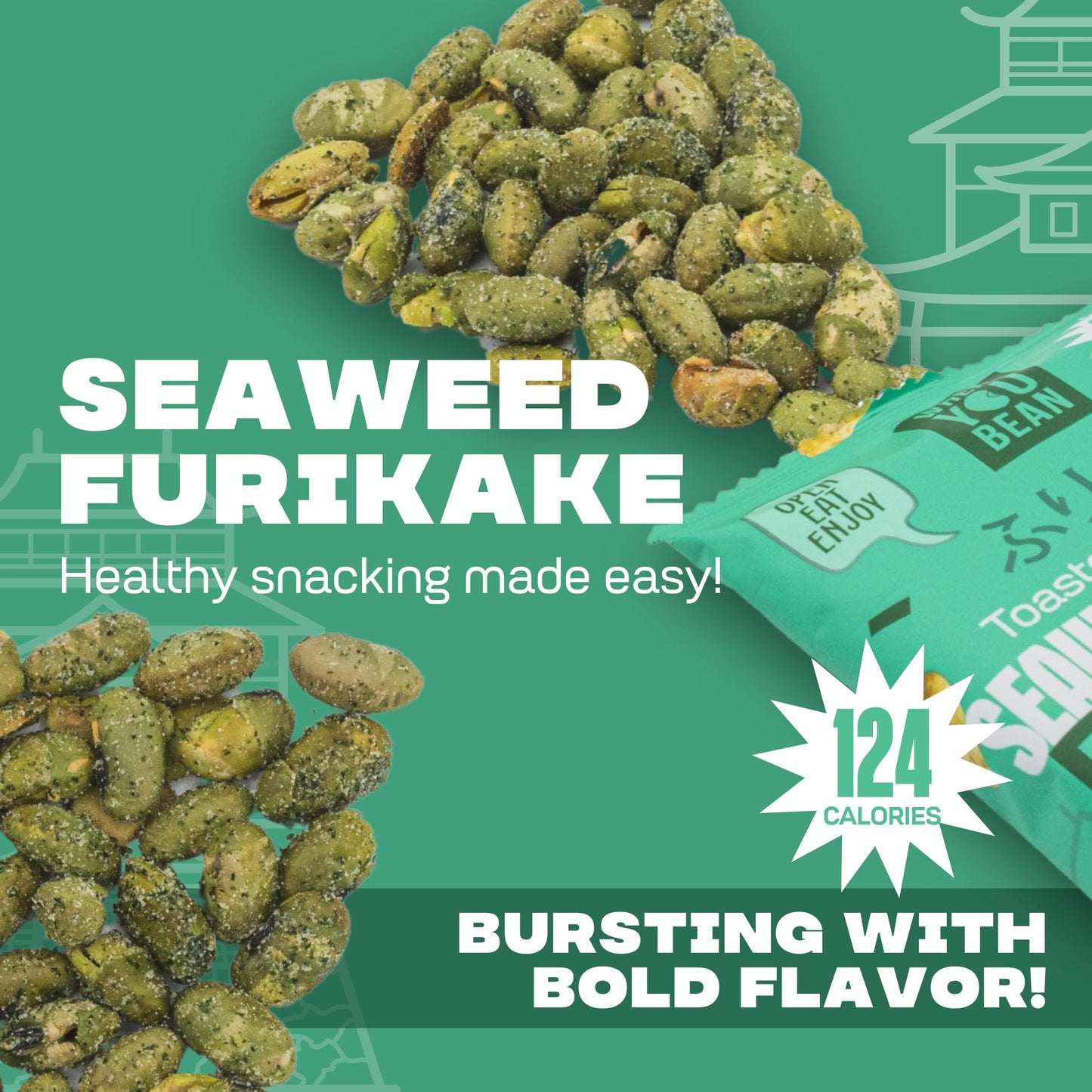 Where You Bean Edamame Beans Snack Seaweed Furikake - Dry Roasted Edamame Beans & Seaweed Snacks - High Protein Snacks For Adult