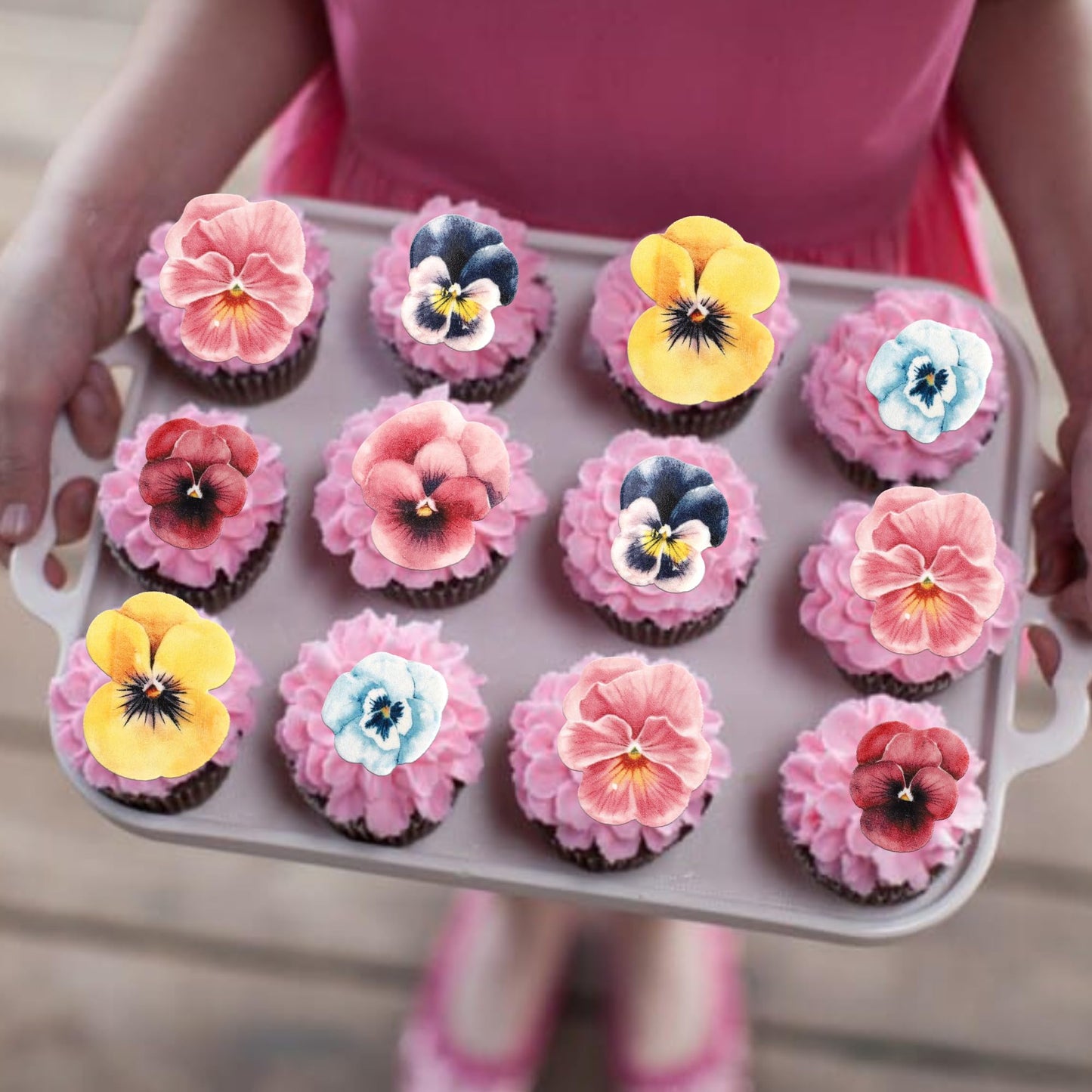 Rssta i Edible Flowers Cupcake Topper - 60 Pack Wafer Paper Decorations for Baby Shower, Wedding, Birthday Party - Design 5
